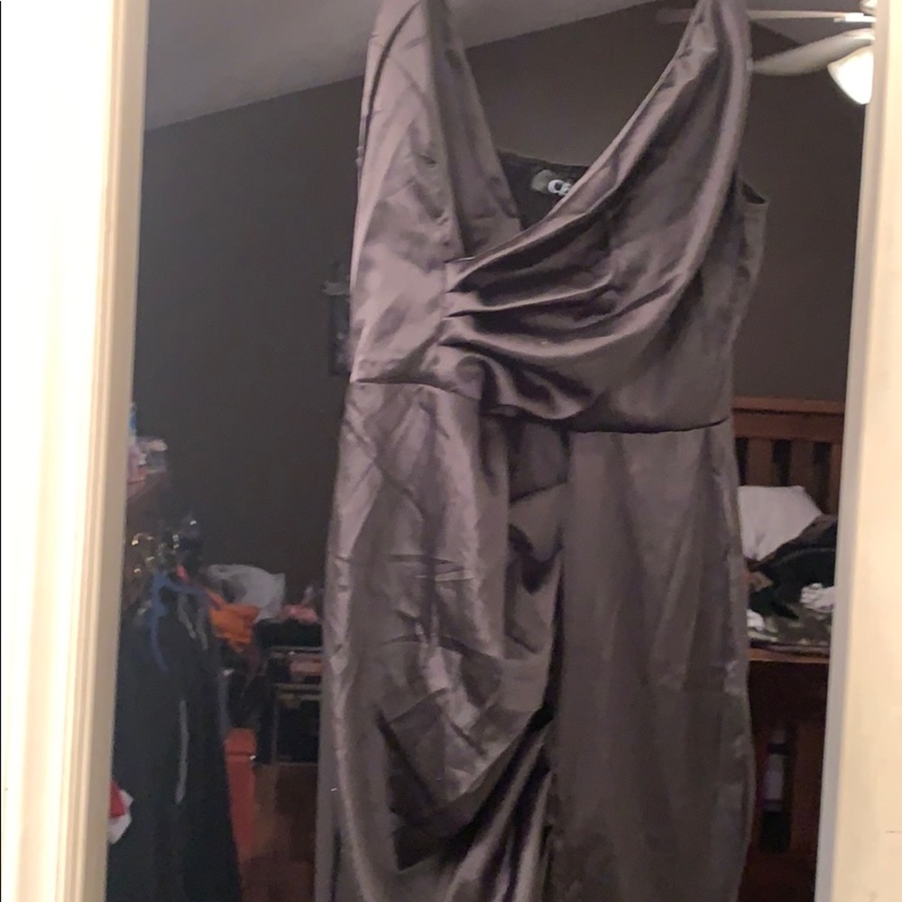 Black silk long dress slit on the side size large